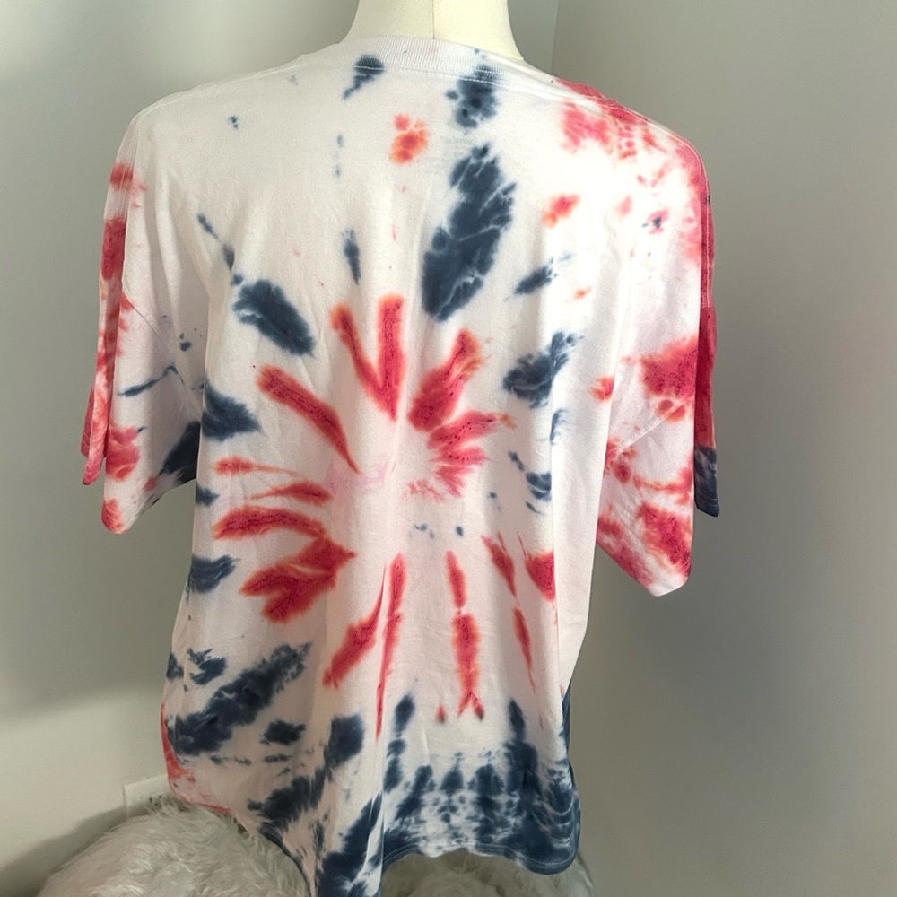 Tie Dye T-Shirt Red White Blue Patriotic Tee Silver “Born to Sparkle” Artisan XL - Picture 5 of 8